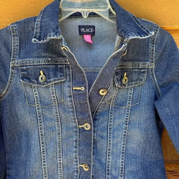 Children’s Place Dark Blue Button Up Denim Girls Jean Jacket Size 16 - Picture 2 of 12